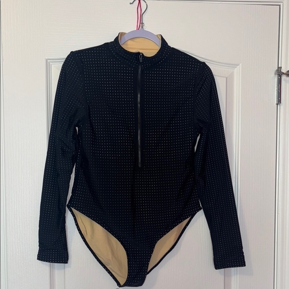 Fabletics Black and Tan One Piece Swimsuit with Zip Front - Picture 10 of 11